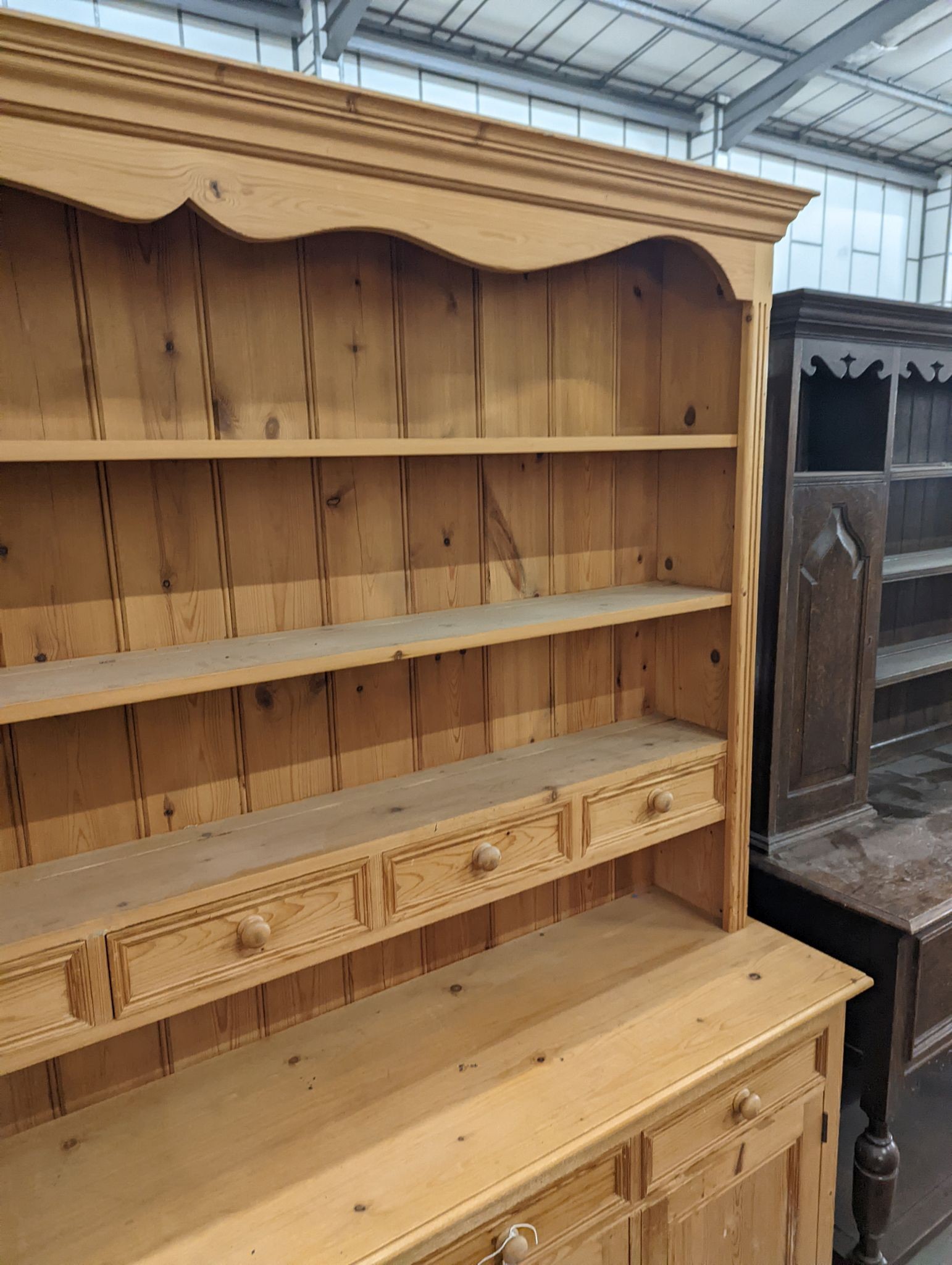 A Victorian style pine dresser, length 182cm, depth 42cm, height 199cm